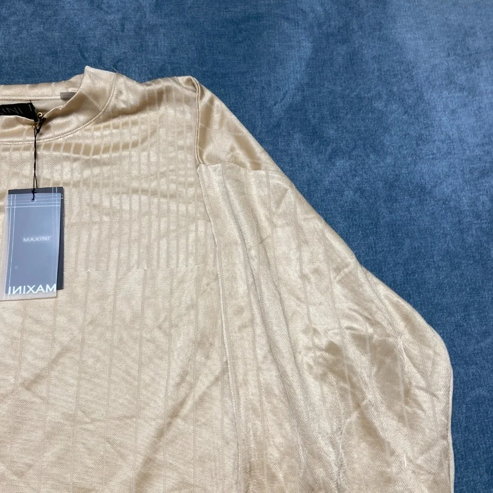 VTG Maxini Shirt Mens 3XL Beige Striped Viscose Long Sleeve Outdoor Performance